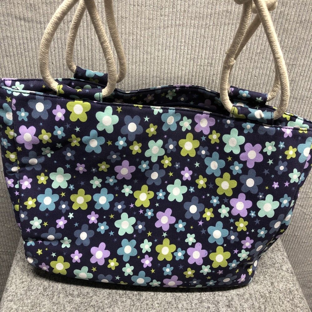 Farmhouse Is My Style Tote Bag Zip Closure Double Rope Handle Hippie Flowers